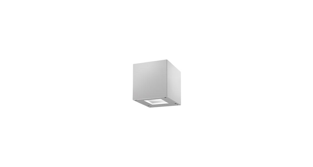 DB9 | Apparecchio a parete da 100 mm per esterni, mono o biemissione, diffusore in vetro satinato, finitura bianca o silver