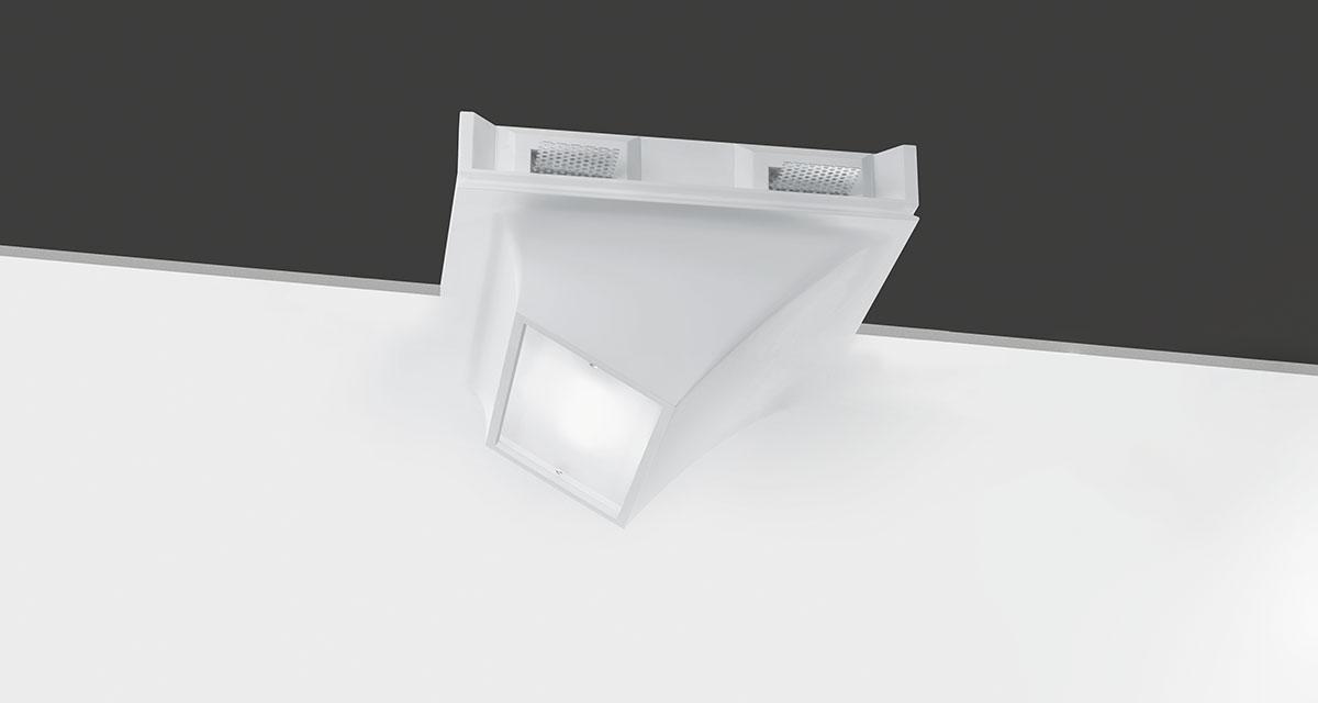 FLEXI | 290 x 360 mm semi-recessed lighting with 5 mm rearward frosted glass fixed with screws and 60° inclined light beam