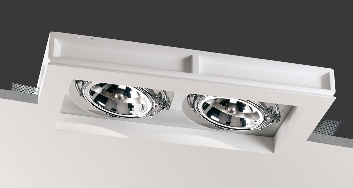 WHITE BOX | 225 mm-wide recessed lighting with single, double or triple spotlight adjustable on both axes, with white rearward source base