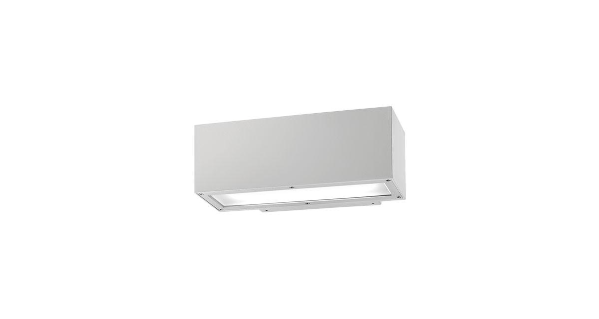 DB10 | Apparecchio a parete da 210 mm per esterni, mono o biemissione, diffusore in vetro satinato, finitura bianca o silver