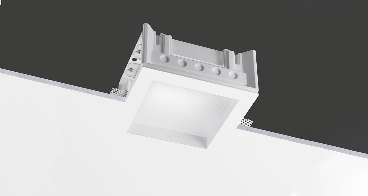 NIMBUS | 235 mm squared recessed lighting with rearward glass and with fixed or adjustable light source