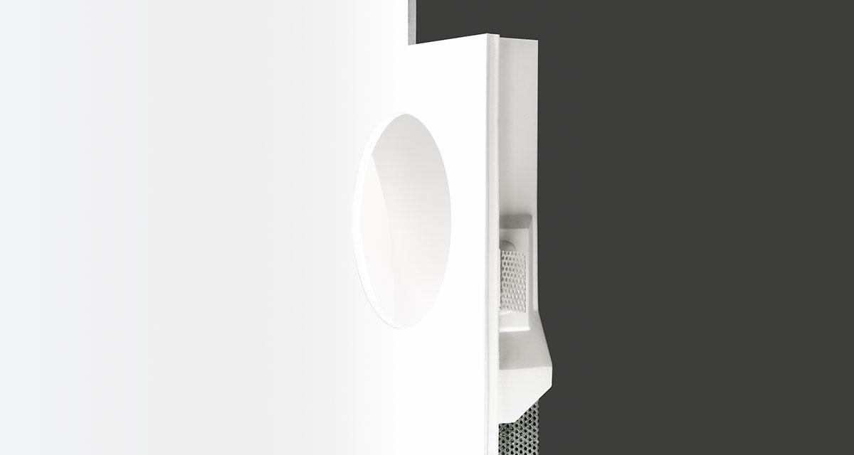 GLOBE | 345 x 330 mm rectangular recessed lighting with Ø 200 mm rounded light emission hole and wall washer parabola