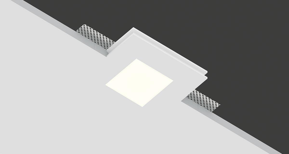 SLICE | 100 mm (3.9”) squared recessed lighting with 60 x 60 mm (2.36” x 2.36”) light emission hole and 12.5 mm (0.49”) thick