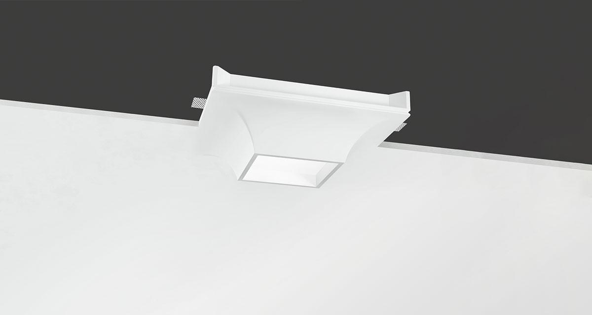 MOTUS | 410 mm squared semi-recessed lighting with 30 mm rearward frosted glass and fixed or adjustable light sources