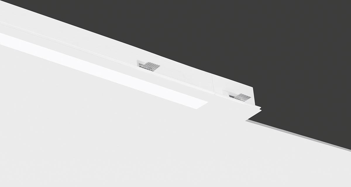 NOTHING | Modular recessed lighting for continuous 60 mm-wide lines of light, with 5 mm rearward frosted polycarbonate screen