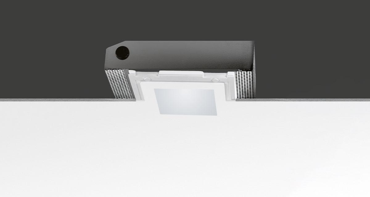 MINI SECRET | Rectangular recessed lighting with 100 mm squared light emission hole and flush frosted glass resting on the edge of ceiling