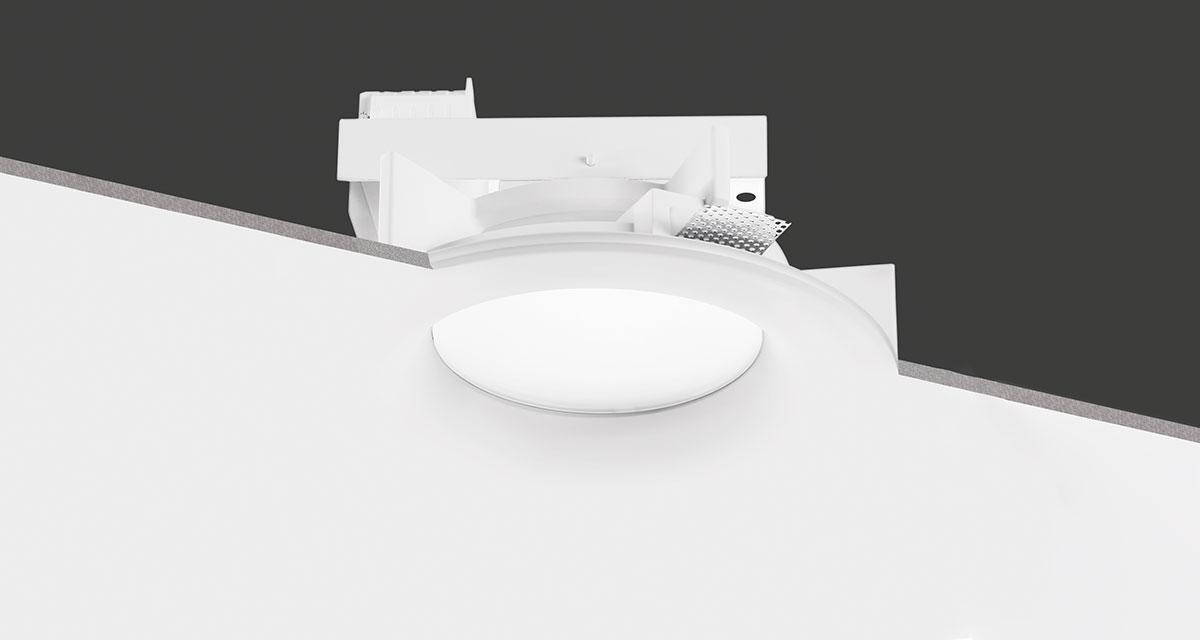 NOVA | Ø 360 mm rounded recessed lighting with rounded edge, 50 mm rearward frosted glass and fixed or adjustable light source