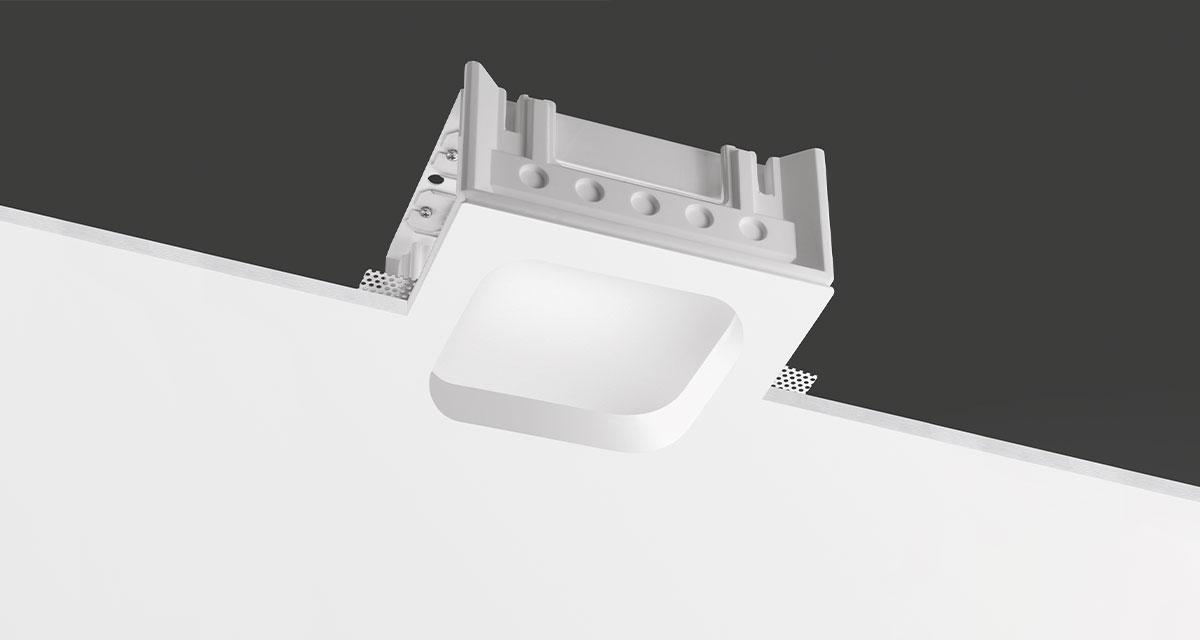 ZOOM | 235 mm squared recessed lighting with rounded light emission hole, 30 mm rearward frosted glass and fixed or adjustable light source