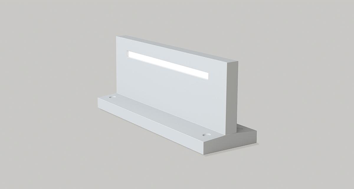 UNDERSCORE | 500 x 150 mm (19.68” x 19.68”) inground luminaire with variable height depending on the type of installation (h max 7.87” - h min 3.15”)